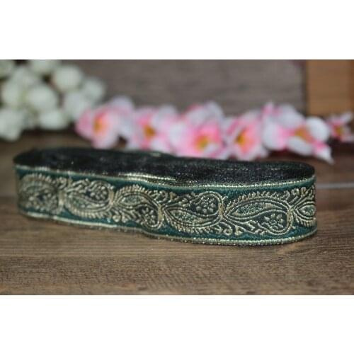 10yards/lots Woven Jacquard Ribbon 2.5cm green background gold Geometric pattern IS-3088