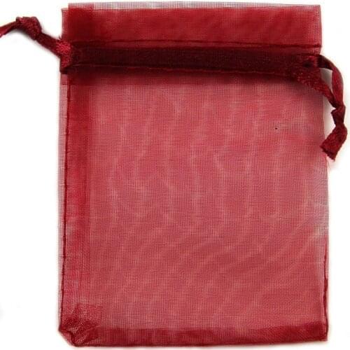 100Pcs Wine Red Organza Bags Wedding Party Decoration Drawable Packaging Bags Jewelry Candy Organza Bags & Pouches