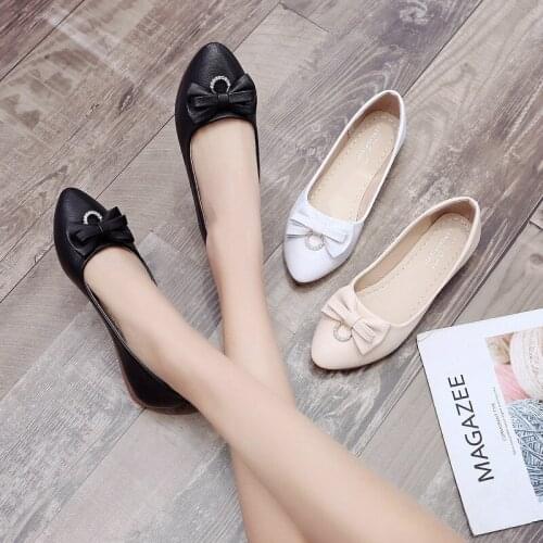 2020 spring autumn high quality casual flat shoes women solid color bow shiny rhinestone square head shallow mouth W38-10