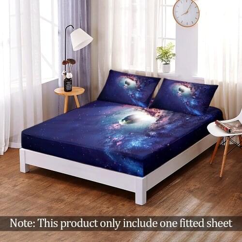 3D Print Customize Galaxy Starry Sky Fitted Sheet Queen King Size Outer Space Elastic Band Bed Sheet Home Bedroom Decor 1pc