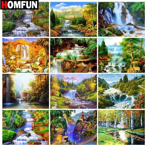 HOMFUN Full Drill Diamond Painting "Waterfall scenery" DIY Picture Of Rhinestone 5D Diamond Embroidery Cross Stitch Decor