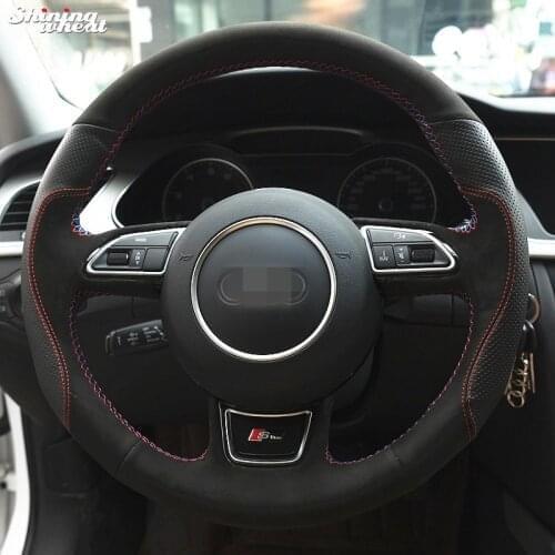 Shining wheat Black Suede Black Leather Car Steering Wheel Cover for Audi A1 A3 A4 B8 A5 A6 A7 G8 A8 Q3