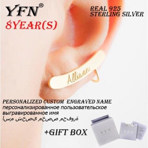 YFN Brand 925 Sterling Silver Custom Personalized Letter Name Bar Earrings Birthday Gift