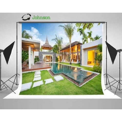 Blue Sky White Clouds Tree Wood Sun Garden Gazebo Backgrounds polyester or Vinyl cloth Computer print wall backdrop