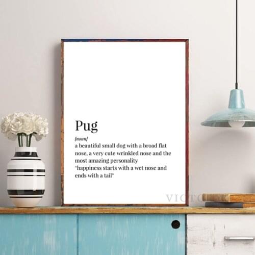 Pug Definition Canvas Art Poster Print Pet Dog Pug Lover Gift Painting Black White Minimalist Picture Home Room Wall Art Decor