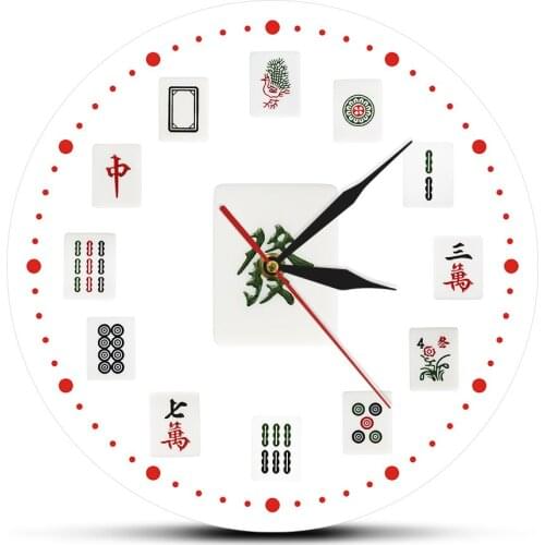 Chinese SiChuang Mahjong Game Printed Acrylic Wall Clock Modern Design Tournaments Party Sweep Movement Watch Zegar Scienny