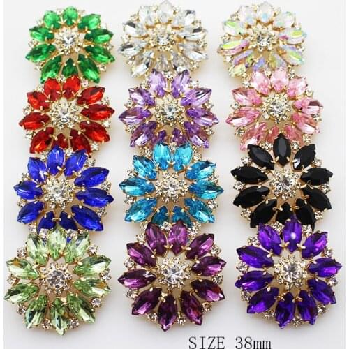38mm 2Pcs round clothing glass crystal buttons metal colorful diamond dress sewing buttons DIY wedding decoration buttons