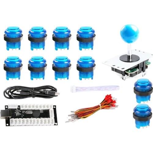 Reyann Blue LED Arcade DIY Parts Kit LED USB Encoder + Joystick + 10x LED Illuminated Action Buttons for Arcade MAME DIY Project