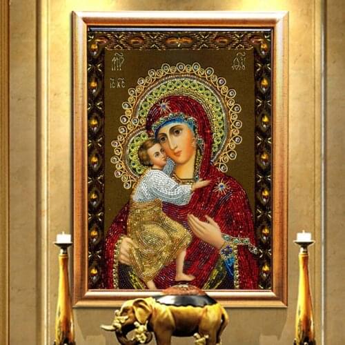 Needlework Virgin Hug Baby Jesus 5D Diy Diamond Painting Cross Stitch Diamond Embroidery Religion Mosaic Wedding Church Decor