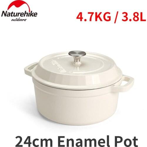 Naturehike Outdoor Camping 3.8L Enamel Pot High-Capacity Travel Picnic Pig Iron Soup Pot Home Kitchenware Give Anti Scald Clip