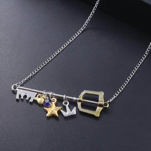 SG New Game Kingdom Hearts Necklaces Pendant Sora Key Keyblade Paopu Fruit Crown Logo Keyring Men Cosplay Jewelry Gift