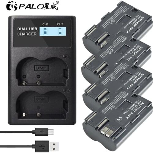 7.4v 2650mah BP-511A BP-511 BP 511 511A BP511 BP511A Battery + LCD USB Charger for Canon EOS 40D 300D 5D 20D 30D 50D Camera