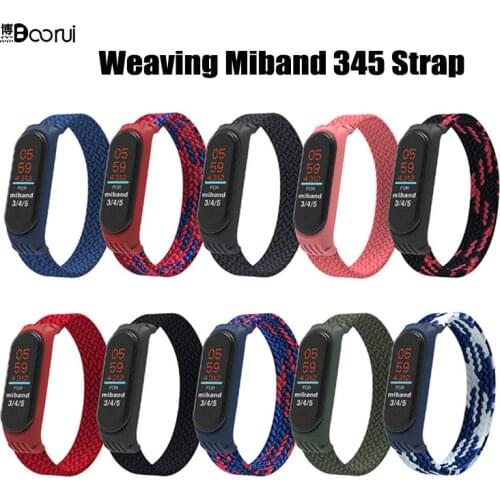 BOORUI 2021 Mi band 3 4 5 Strap Nylon Braided Solo Loop high elastic Strap for mi band 4 TPU band for xiaomi mi band 34 5 strap