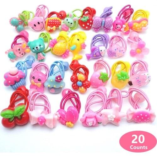 20 Pcs (10 pairs) Cartoon Candy Color Girls' Elastic Hair ties Girls Ponytail Holder Kids Hair Accessories PT069