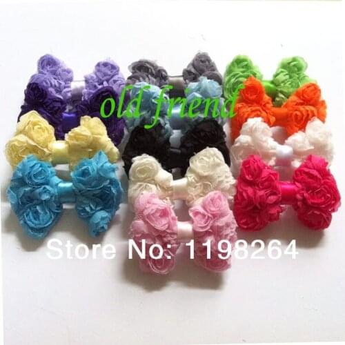 Mini100pcs/lot 17colors chiffon rosette bows, hair bow hair accessory 100pcs/lot mix 17 color free shipping