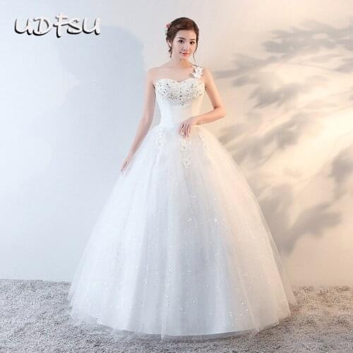 UDFSU Women Lace Flower One Shoulder Wedding Dresses Princess Vintage Tulle Ball Gown Bride Backless Gowns