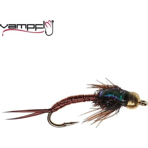 Vampfly 8pcs #16 Trout Nymphs Fishing Copper John Beadhead Stone Fly Fishing Trout Bait Bead Head Nymph 14mm Brown