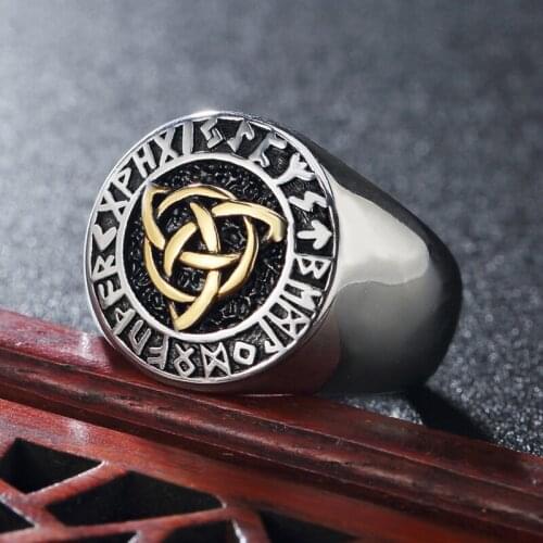 Vintage Viking Celtics Knot Ring Men Trinity Nordic Rune Rings Gold Silver Color Stainless Steel Nordic Totem Amulet Jewelry