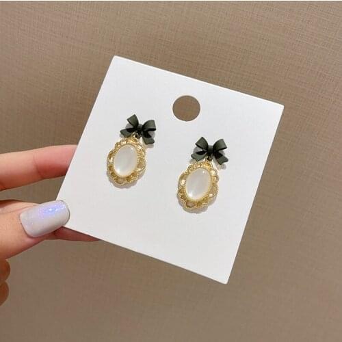 Vintage Bowknot Opal Earrings for Women Korean Retro Dangle Drop Earrings Wedding Party Statement Fashion Jewelry Wholesale Gift
