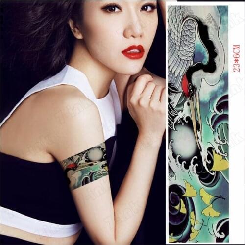 Waterproof Temporary Tattoo Sticker Red-crowned crane ginkgo leaf Fake Tatoo Flash Waist Arm Foot Tatto for Girl Women Men