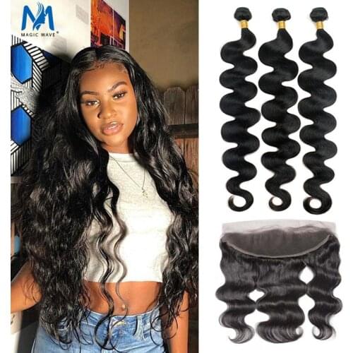 Magic 30 32 36 inch Body Wave Bundle With Lace Brazilian Human Hair Extension 3 4 Bundles With Frontal Baby Hair Remy Extension