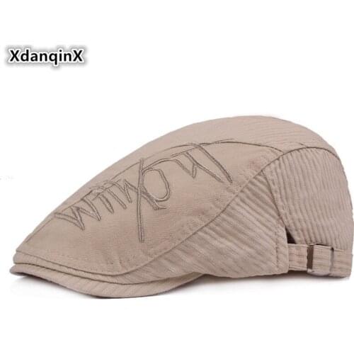XdanqinX Mens Embroidery Cotton Beret Adjustable Size Retro Fashion Sports Caps Novel Hip Hop Hat Autumn Washable Male Bone Cap
