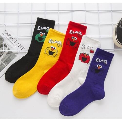 Women Socks Woman Sesame Street Cartoon Cosplay Socks Elmo Cookie Monster Funny Cute Kawaii Cotton Sock Long Sox Streetwear Soks