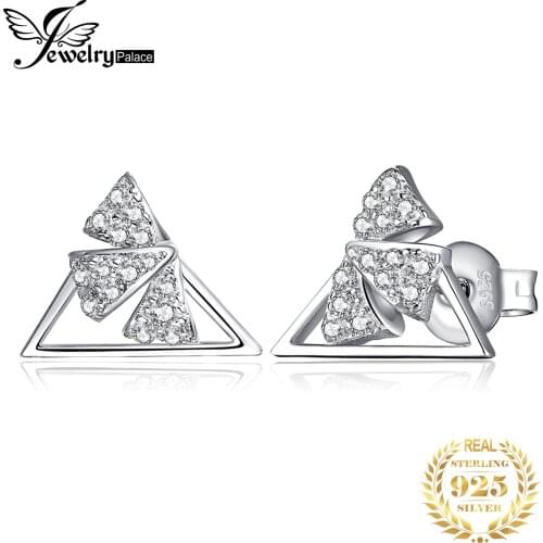 JewelryPalace Triangle Flowers Cubic Zirconia Stud Earrings 925 Sterling Silver Earrings Gemstone Jewelry for Women Fashion
