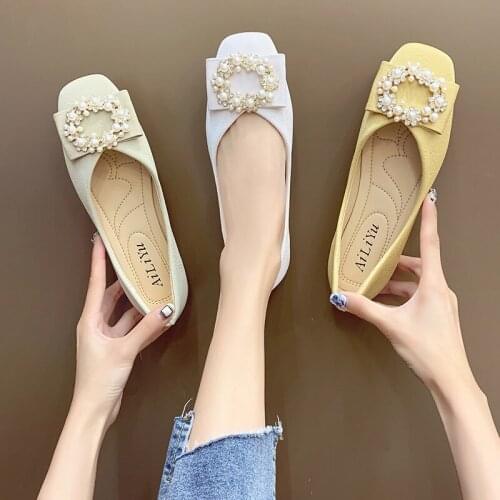 Shoes Woman Flats Casual Female Sneakers Shallow Mouth Elegant Square Toe Modis Slip-on Dress Grandma Summer 2021 Comfortable Sl