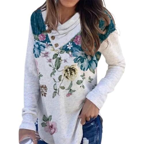50% HOT SALE Fashion Women Top Floral Print Pullover Vintage V Neck Loose Long Sleeve Women Base Shirt Streetwear for Autumn