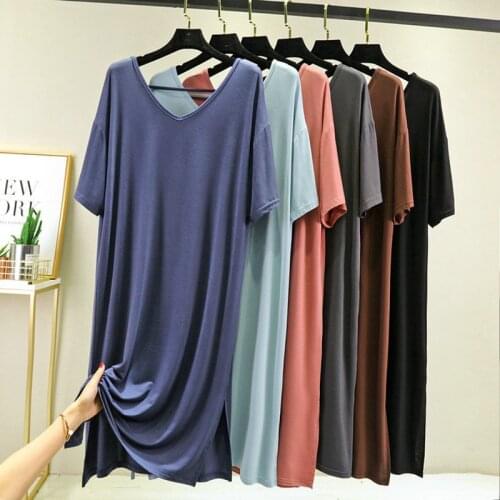 Loose Beautiful Back Dress Women New V Neck Backless Sexy Nightgowns Short Sleeve Modal Summer Nightdress Bottoming Night Shirt