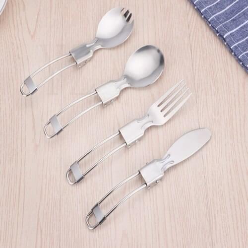 100pcs/lot Outdoor 304 Stainless Steel Folded Fork Spoon Knife chopstick Picnic Camping Dinnerware Tableware tools