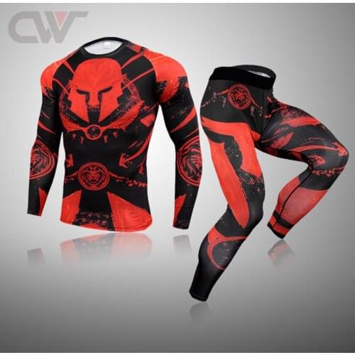 2Pcs/Set Mens Tracksuit Rashguard MMA Compression Sports Suit Gym Clothes Running Jogging Sports Wear Cycling Workout Tights