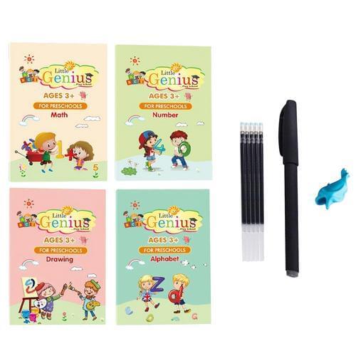 Montessori 4 Books + Pen Magic Practice Copybook Free Wiping Childrens Copybook Magic Magic Writing Sticker English Version