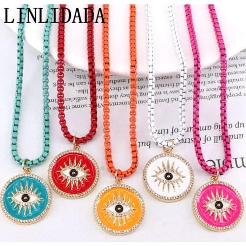 5Pcs Latest 2021 Fashion Enamel Eye Round Pendant Gold Plated Fashion Jewelry Women Necklace Bijoux for Girl