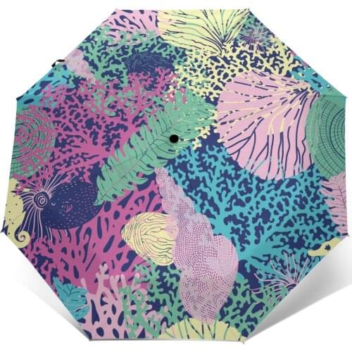 Automatic Umbrella Marine Pattern three-fold umbrella women men rain umbrella