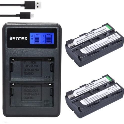 Batmax 2600mAh 2PcsNP-F550 NP-F330 NP F550 NP F330 Camera Battery + LCD Dual USB Charger for Sony NP-F550 NP-750 Camera Lights