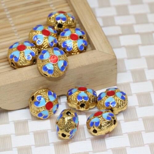 Bohemia style 10pcs gold-color cloisonne butterfly flower round enemal accessories 18 shape spacer beads jewelry finding B2379