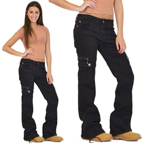 Loose Cargo Pants Women Fashion Streetwear Military Army Pocket Denim Trousers Jeans D30