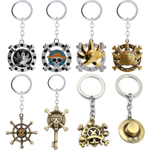 One Piece Keychain Men Metal Thousand Sunny Ace Hat Rudder Compass Key Chain Women Jewelry Tony Tony Chopper Key Ring llaveros