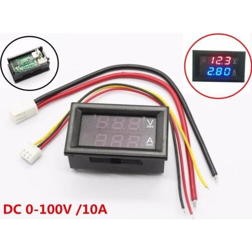 DC 0-100V 10A Digital Voltmeter Ammeter Dual Display Voltage Detector Current Meter Panel Amp Volt Gauge 0.28" Red Blue LED