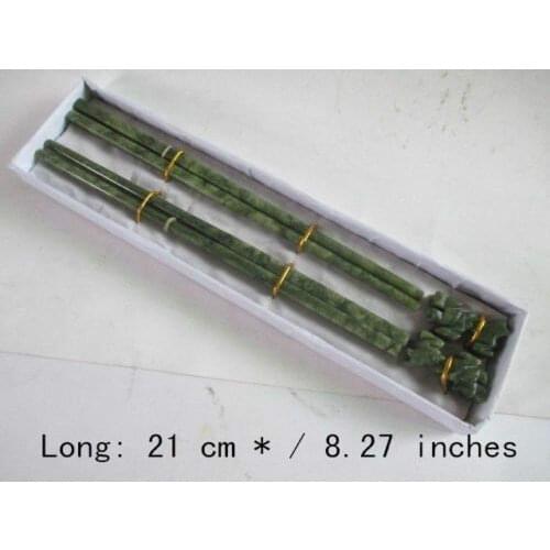 Two pairs of Chinese 100% natural jade sculpted Kirin chopsticks
