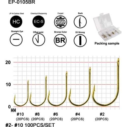 Eupheng Egg Fly Fishing Hook Straight Eye 2X Heavy Hook Reversed Bend Forged Fishing Hook 100pcs EP-TMC105
