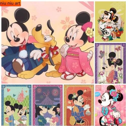 Christmas Disney Cartoon Mickey Minnie Kimono Diamond Embroidery Diamond Mosaic Diamond Painting Cross Stitch Kits Home Decor