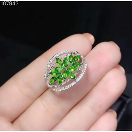 Natural diopside ring from Russian mining area, 925 silver, very beautiful to wear