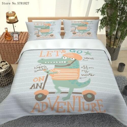 2/3 Pieces Crocodile Cartoon Bedding Set 3D Print For Boys Girls Duvet Cover Set Microfiber Fabric Bed Quilt Cover Pillowcase