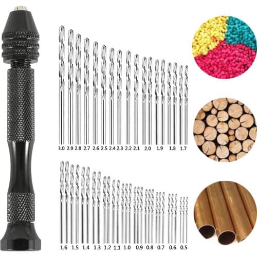 49pcs 0.3-3.4mm Hand Drill Set Mini Aluminum Hand Drill Bit Jewelry Craft Hand Manual Drill Woodworking Tools Drill Bit Dropship