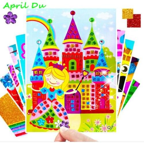 April Du Mosaic Stickers Puzzle Glitter Eva Kindergarten Baby DIY Art Craft Kit Preschool Children Educational Toys,12pcs/lot