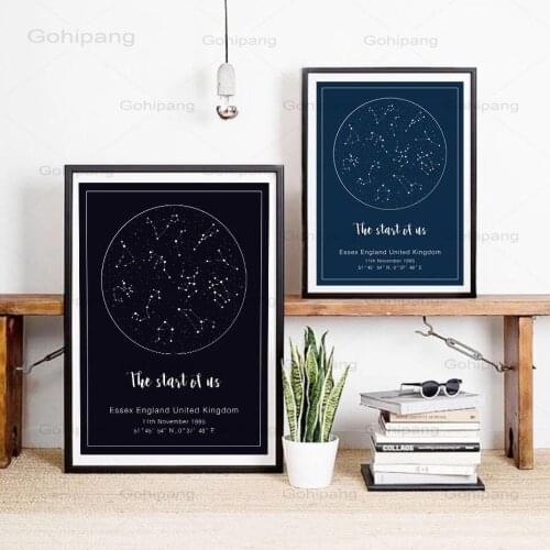 Night Sky Map Constellation Canvas Painting Wall Art Modern Pictures for Living Room Home Interior Canvas Decoration No Frame