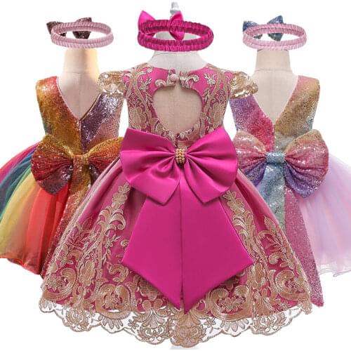 NEW 2021 Baby Girls Newborn Lace Princess Dresses For Baby 1st Y Birthday Clothes Bow Dress kids Fancy Baptism Party Flower Gown